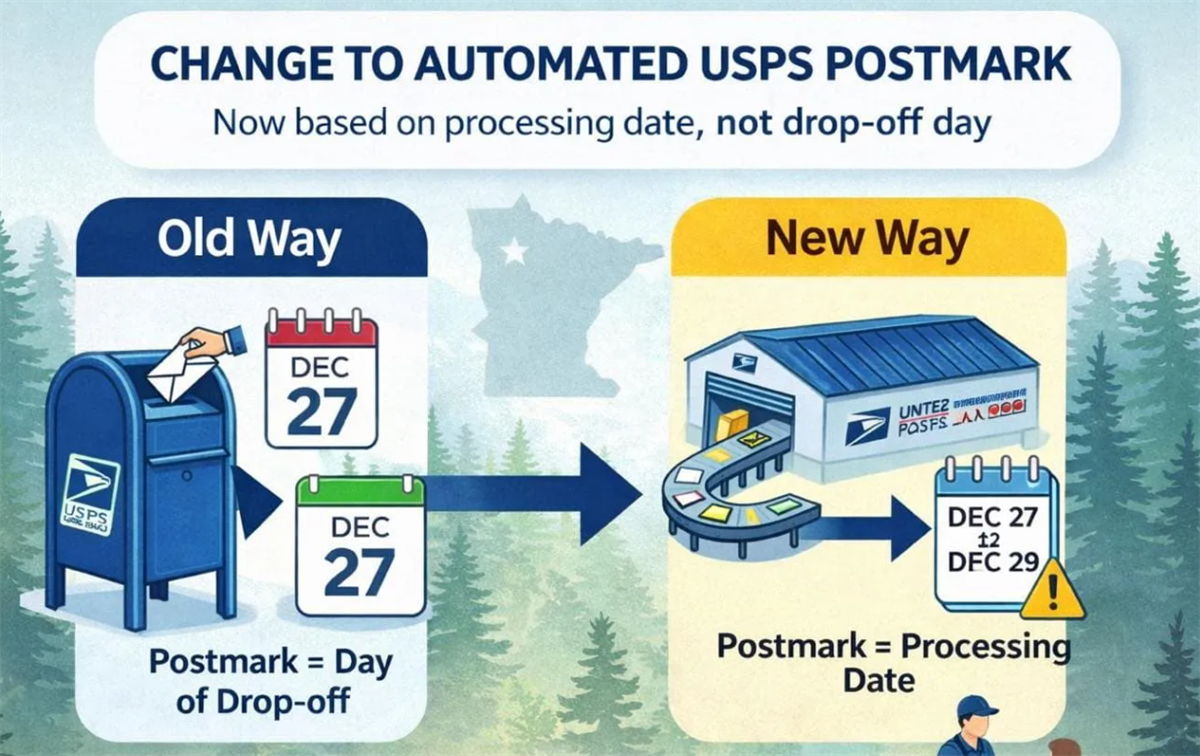 Visual for Old way versus New Way for postmarks